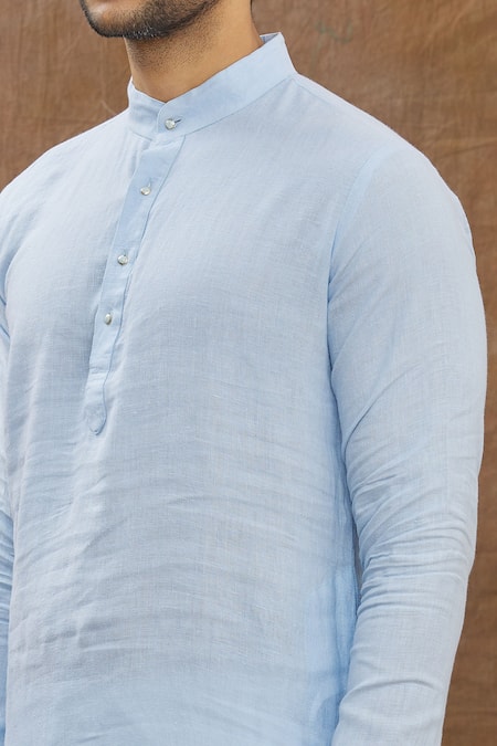 Shop_Aham-Vayam_Blue Cotton Kurta Set _Online_at_Aza_Fashions