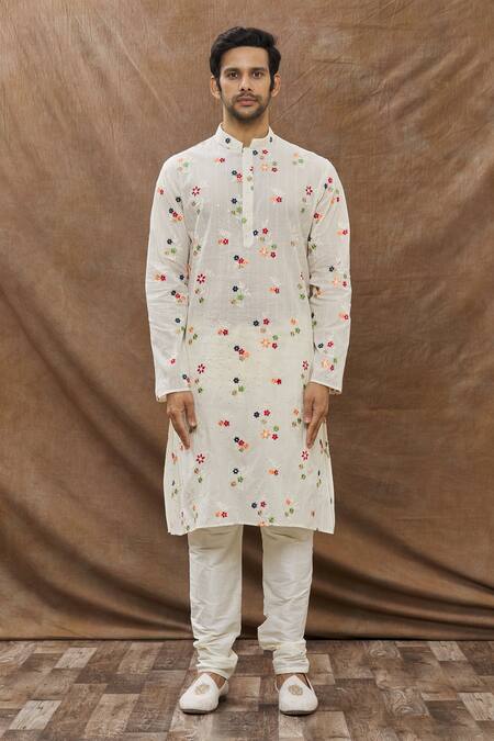 Aham-Vayam Cream Cotton Floral Embroidered Kurta Set Online at Aza Fashions Aham-Vayam_Cream Cotton Floral Embroidered Kurta Set _Online_at_Aza_Fashions