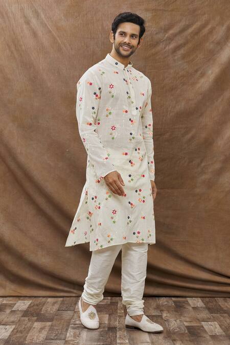 Buy Aham-Vayam Cream Cotton Floral Embroidered Kurta Set Online at Aza Fashions Buy_Aham-Vayam_Cream Cotton Floral Embroidered Kurta Set _Online_at_Aza_Fashions