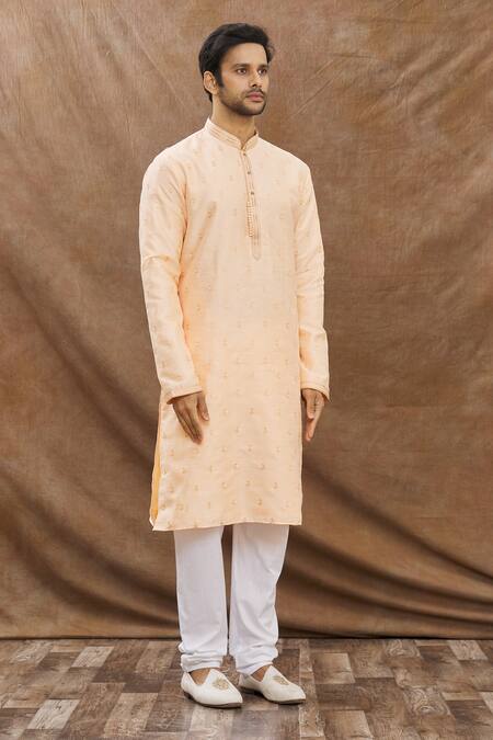 Aham-Vayam_Coral Cotton Embroidered Kurta Set _Online_at_Aza_Fashions