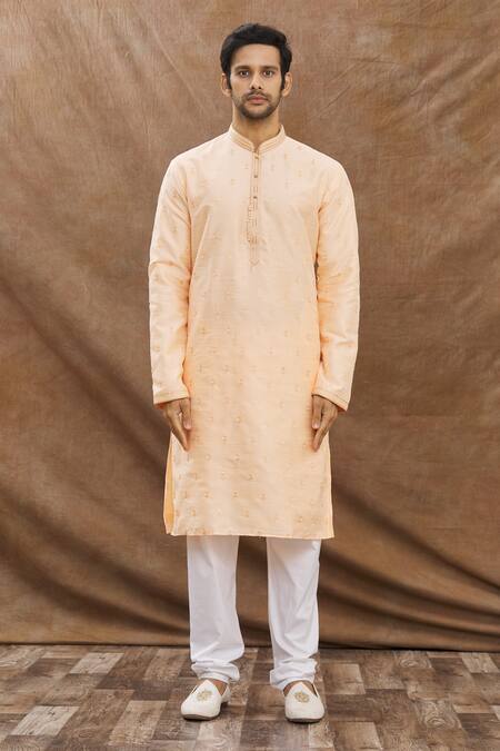 Shop_Aham-Vayam_Coral Cotton Embroidered Kurta Set _Online_at_Aza_Fashions