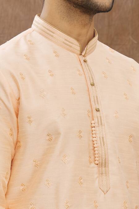 Aham-Vayam_Coral Cotton Embroidered Kurta Set _at_Aza_Fashions