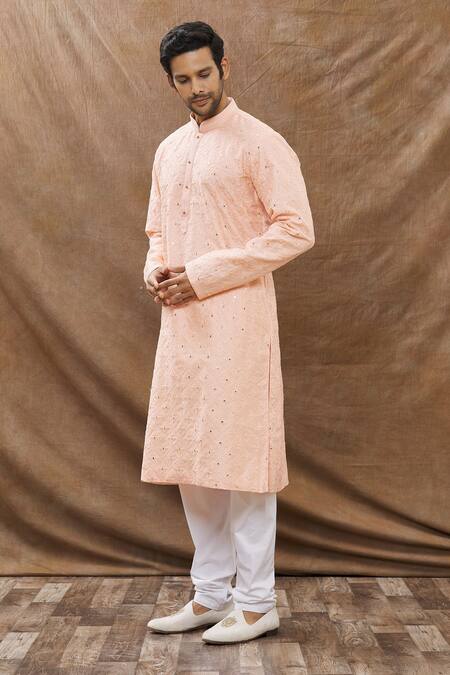 Aham-Vayam Coral Cotton Mirror Embroidered Kurta Set Online at Aza Fashions Aham-Vayam_Coral Cotton Mirror Embroidered Kurta Set _Online_at_Aza_Fashions