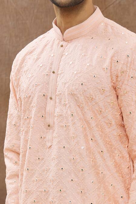 Aham-Vayam Coral Cotton Mirror Embroidered Kurta Set at Aza Fashions Aham-Vayam_Coral Cotton Mirror Embroidered Kurta Set _at_Aza_Fashions