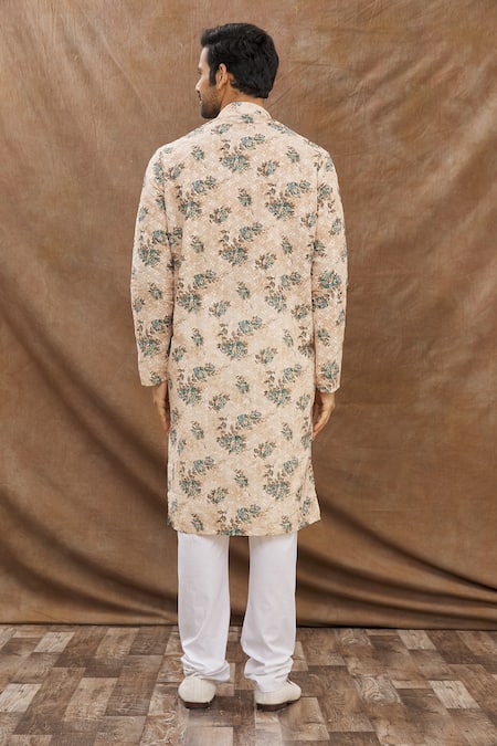 Shop Aham-Vayam Beige Cotton Floral Print Kurta Set at Aza Fashions Shop_Aham-Vayam_Beige Cotton Floral Print Kurta Set _at_Aza_Fashions