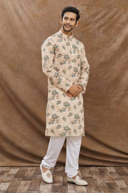 Aham-Vayam Beige Cotton Floral Print Kurta Set Online at Aza Fashions Aham-Vayam_Beige Cotton Floral Print Kurta Set _Online_at_Aza_Fashions
