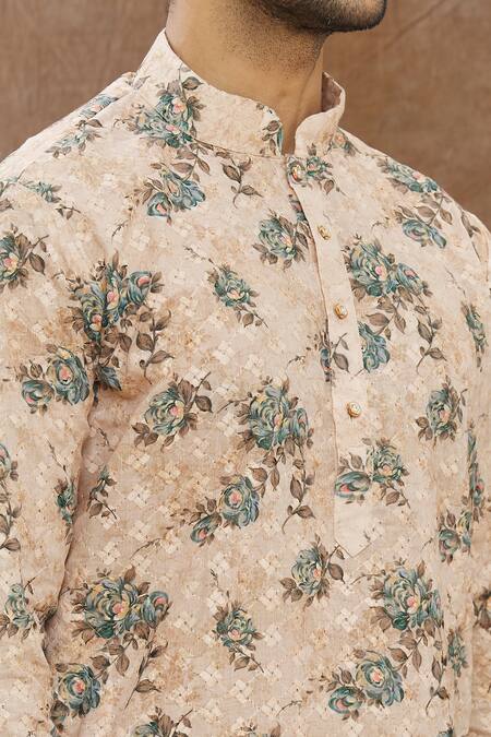 Aham-Vayam Beige Cotton Floral Print Kurta Set at Aza Fashions Aham-Vayam_Beige Cotton Floral Print Kurta Set _at_Aza_Fashions