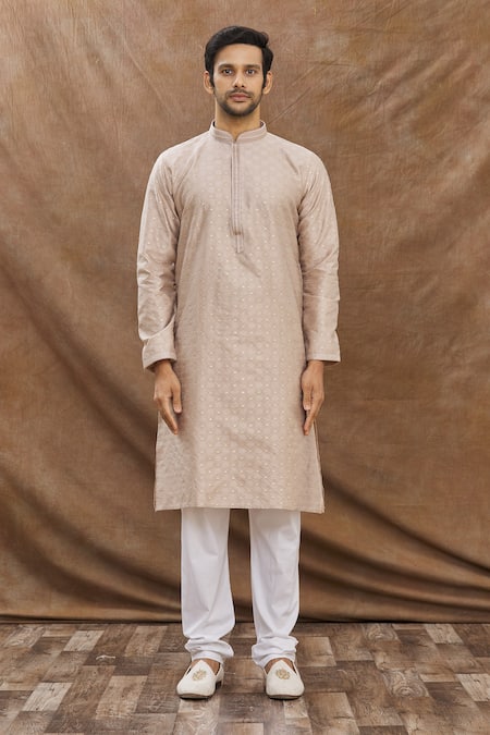 Buy_Aham-Vayam_Beige Cotton Raksha Floral Pattern Kurta Set_Online_at_Aza_Fashions