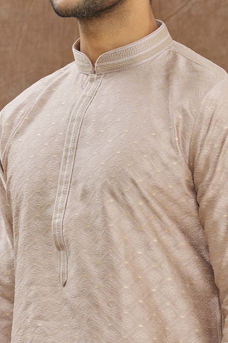 Aham-Vayam_Beige Cotton Raksha Floral Pattern Kurta Set_at_Aza_Fashions