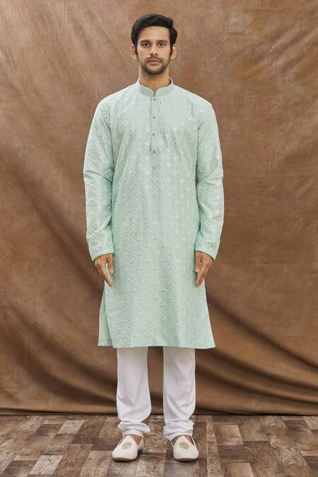 Buy Aham-Vayam Blue Cotton Mirror Embroidered Kurta Set Online at Aza Fashions Buy_Aham-Vayam_Blue Cotton Mirror Embroidered Kurta Set _Online_at_Aza_Fashions