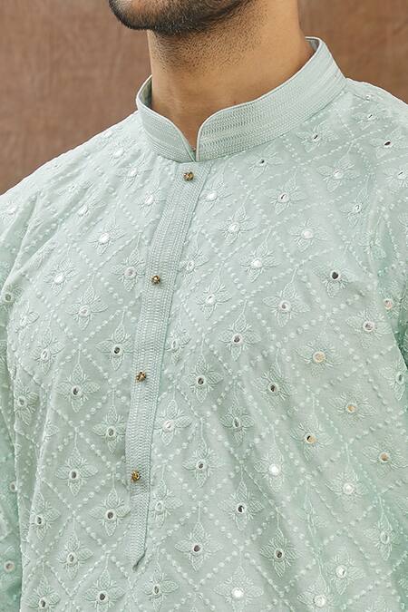 Aham-Vayam Blue Cotton Mirror Embroidered Kurta Set at Aza Fashions Aham-Vayam_Blue Cotton Mirror Embroidered Kurta Set _at_Aza_Fashions