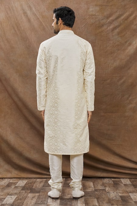 Shop Aham-Vayam Cream Cotton Mughal Jaali Pattern Kurta Set at Aza Fashions Shop_Aham-Vayam_Cream Cotton Mughal Jaali Pattern Kurta Set _at_Aza_Fashions