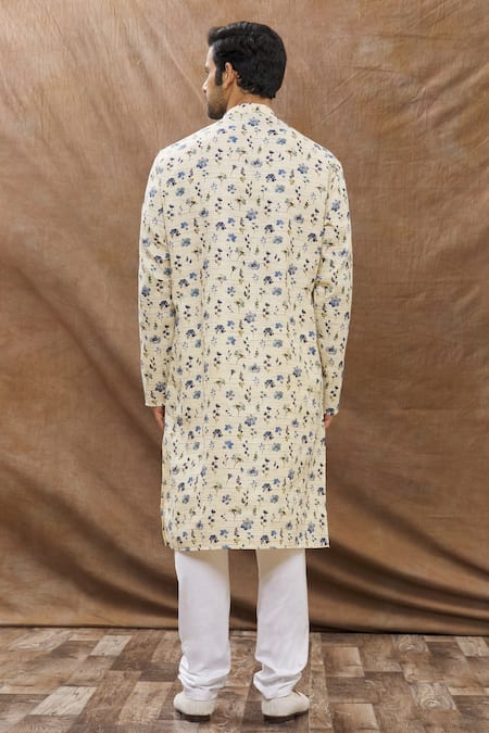 Shop Aham-Vayam Beige Cotton Floral Print Kurta Set at Aza Fashions Shop_Aham-Vayam_Beige Cotton Floral Print Kurta Set _at_Aza_Fashions