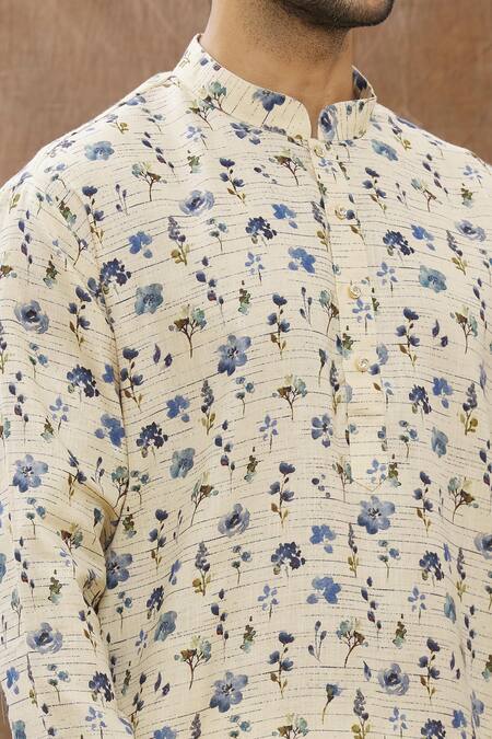 Aham-Vayam Beige Cotton Floral Print Kurta Set at Aza Fashions Aham-Vayam_Beige Cotton Floral Print Kurta Set _at_Aza_Fashions