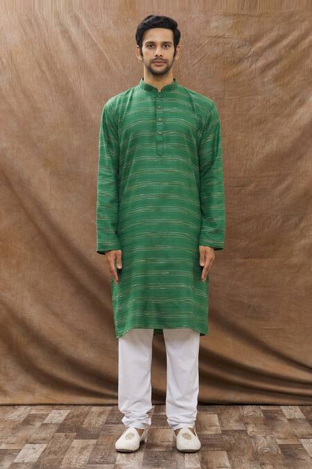 Buy Aham-Vayam Green Cotton Stripe Embroidered Kurta Set Online at Aza Fashions Buy_Aham-Vayam_Green Cotton Stripe Embroidered Kurta Set _Online_at_Aza_Fashions