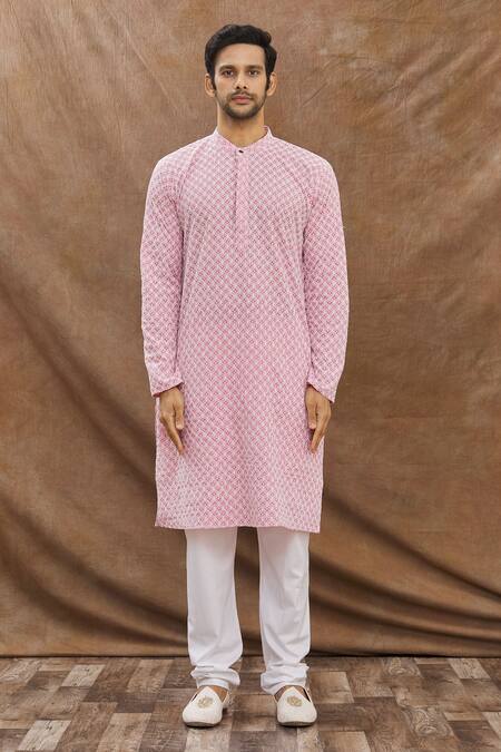 Aham-Vayam Coral Cotton Embroidered Kurta Set Online at Aza Fashions Aham-Vayam_Coral Cotton Embroidered Kurta Set _Online_at_Aza_Fashions