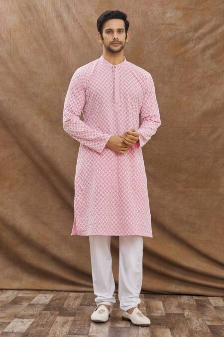 Buy Aham-Vayam Coral Cotton Embroidered Kurta Set Online at Aza Fashions Buy_Aham-Vayam_Coral Cotton Embroidered Kurta Set _Online_at_Aza_Fashions