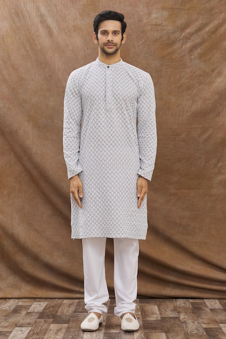 Buy Aham-Vayam Grey Cotton Floral Embroidered Kurta Set Online at Aza Fashions Buy_Aham-Vayam_Grey Cotton Floral Embroidered Kurta Set_Online_at_Aza_Fashions