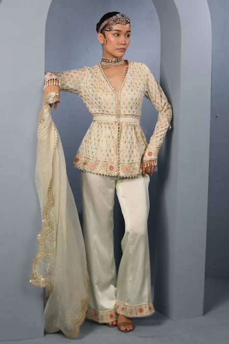 Aditi Gupta Embroidered Peplum Jacket Set With Trousers 