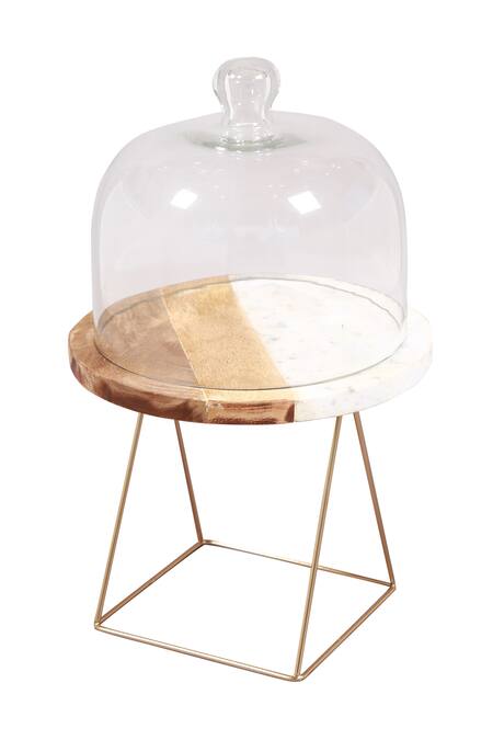Manor House_White Glass Marble Cake Stand With Cloche_Online_at_Aza_Fashions