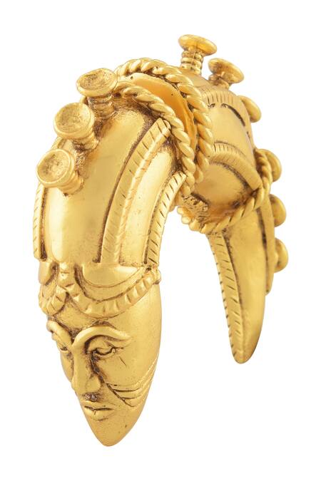 Shop_Masaba_Gold Plated Akan Mask Grip Stud Earrings_Online_at_Aza_Fashions