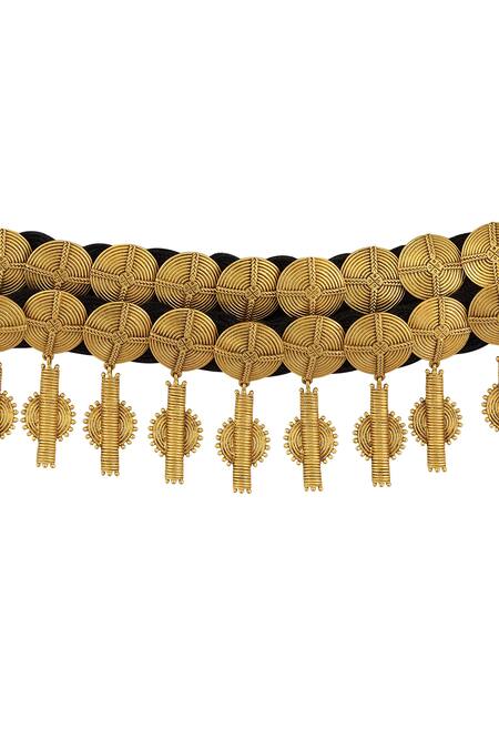 Masaba_Gold Plated Aida Carved Choker_Online_at_Aza_Fashions