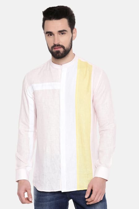 Buy_Mayank Modi - Men_White Linen Colorblock Shirt For Kids_Online_at_Aza_Fashions