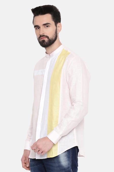 Shop_Mayank Modi - Men_White Linen Colorblock Shirt For Kids_Online_at_Aza_Fashions