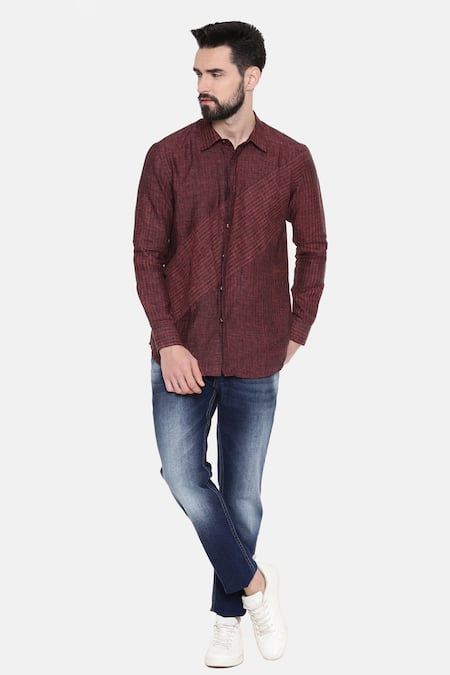 Mayank Modi - Men Linen Stripe Pattern Shirt 