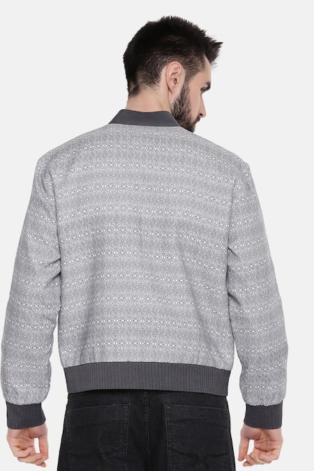 Shop Mayank Modi - Men Grey 100% Linen Floral Print Jacket at Aza Fashions Shop_Mayank Modi - Men_Grey 100% Linen Floral Print Jacket _at_Aza_Fashions