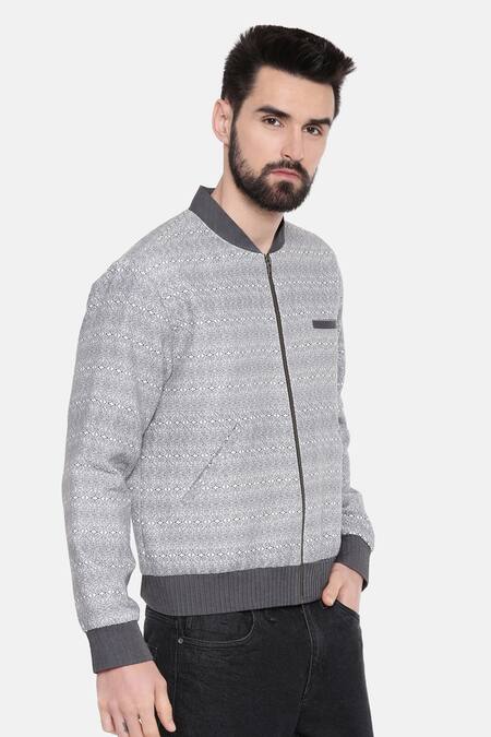Mayank Modi - Men Grey 100% Linen Floral Print Jacket Online at Aza Fashions Mayank Modi - Men_Grey 100% Linen Floral Print Jacket _Online_at_Aza_Fashions