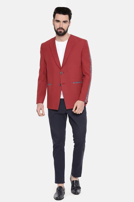 Mayank Modi - Men Red Cotton/linen Printed Floral Blazer