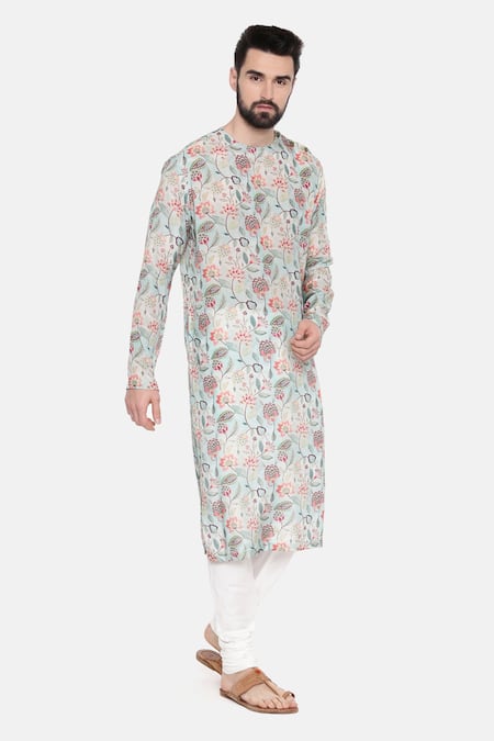 Buy_Mayank Modi - Men_Green Silk/muslin Printed Floral Kurta Set _Online_at_Aza_Fashions