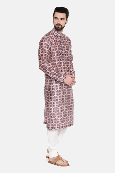 Mayank Modi - Men_Red Silk, Chanderi, Cotton Kurta Set_Online_at_Aza_Fashions