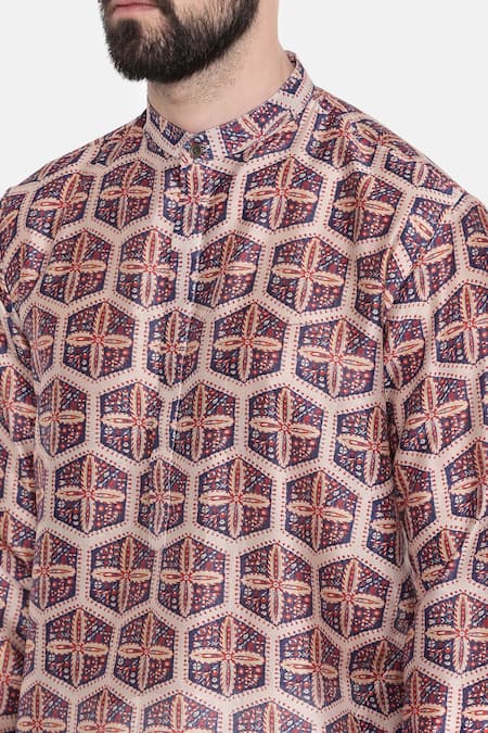 Mayank Modi - Men_Red Silk, Chanderi, Cotton Kurta Set_at_Aza_Fashions