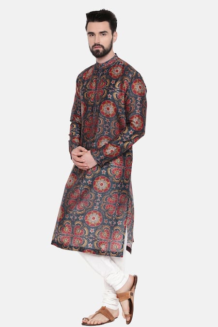 Shop Mayank Modi - Men Red Silk Chanderi Floral Kurta Set Online at Aza Fashions Shop_Mayank Modi - Men_Red Silk Chanderi Floral Kurta Set _Online_at_Aza_Fashions