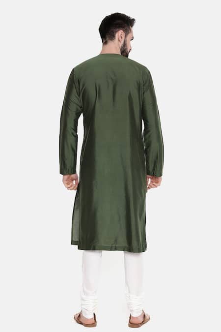 Shop_Mayank Modi - Men_Green Silk/cotton Plain Colorblock Kurta Set _at_Aza_Fashions