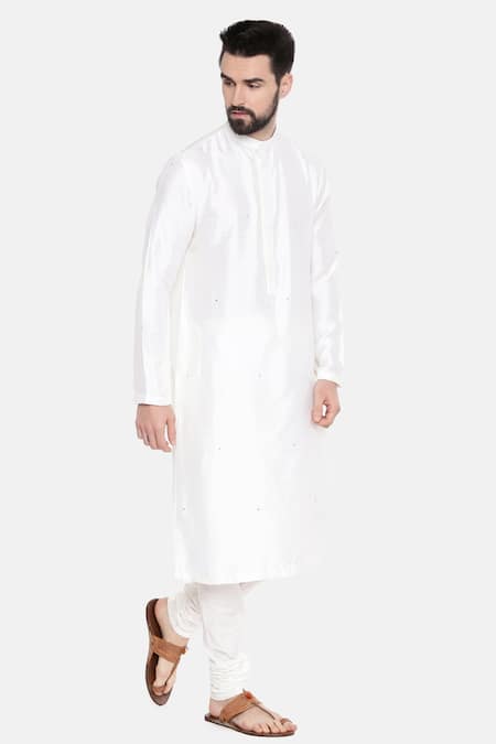 Mayank Modi - Men_Ivory Silk/cotton Slub Sequin Embroidered Kurta Set _Online_at_Aza_Fashions