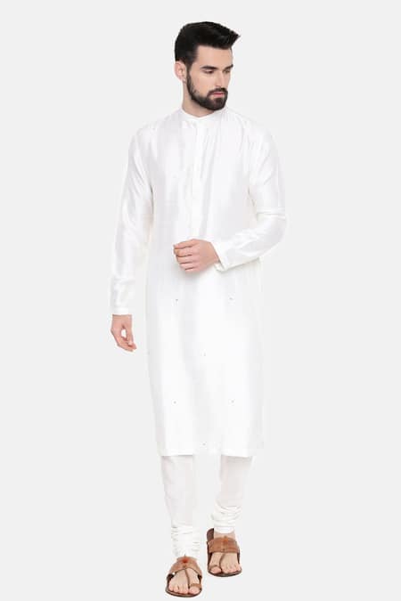 Buy_Mayank Modi - Men_Ivory Silk/cotton Slub Sequin Embroidered Kurta Set _Online_at_Aza_Fashions