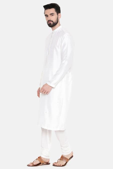 Shop_Mayank Modi - Men_Ivory Silk/cotton Slub Sequin Embroidered Kurta Set _Online_at_Aza_Fashions