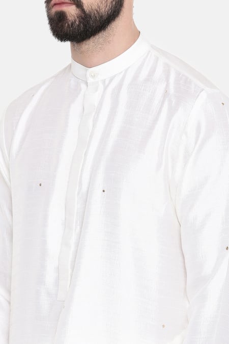 Mayank Modi - Men_Ivory Silk/cotton Slub Sequin Embroidered Kurta Set _at_Aza_Fashions
