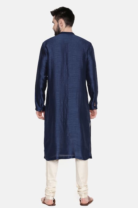 Shop Mayank Modi - Men Blue Silk And Cotton Slub Mukaish Work Embroidered Kurta & Churidar Set at Aza Fashions Shop_Mayank Modi - Men_Blue Silk And Cotton Slub Mukaish Work Embroidered Kurta & Churidar Set _at_Aza_Fashions