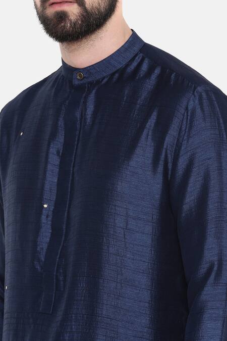 Mayank Modi - Men Blue Silk And Cotton Slub Mukaish Work Embroidered Kurta & Churidar Set at Aza Fashions Mayank Modi - Men_Blue Silk And Cotton Slub Mukaish Work Embroidered Kurta & Churidar Set _at_Aza_Fashions