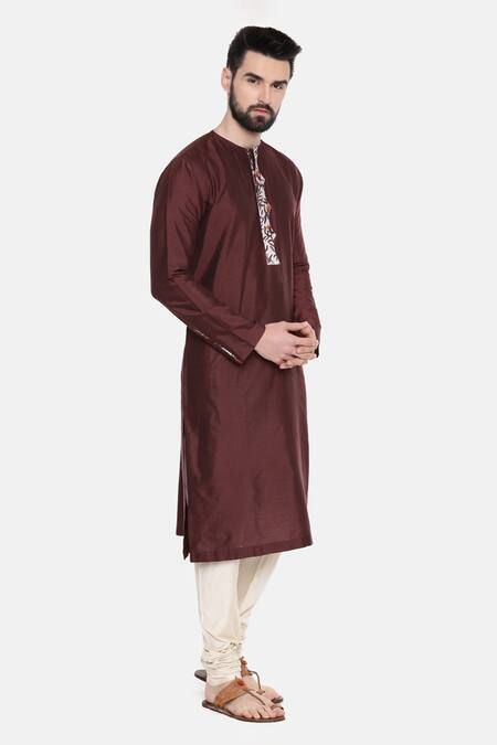 Mayank Modi - Men Brown Silk And Chanderi Kurta & Churidar Set Online at Aza Fashions Mayank Modi - Men_Brown Silk And Chanderi Kurta & Churidar Set_Online_at_Aza_Fashions