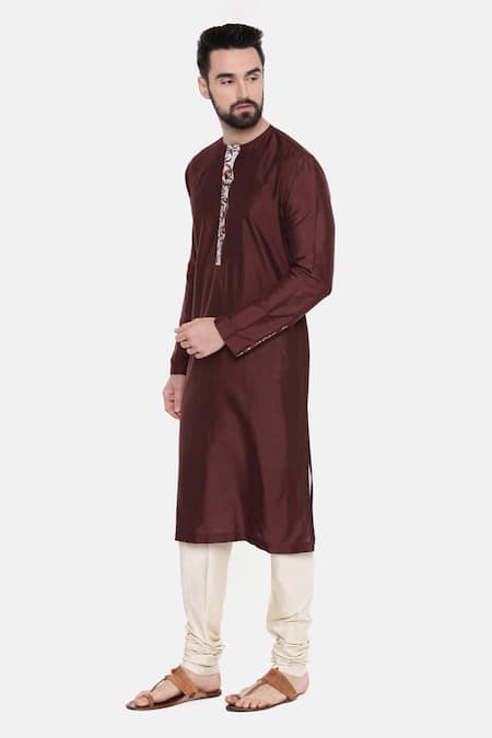 Shop Mayank Modi - Men Brown Silk And Chanderi Kurta & Churidar Set Online at Aza Fashions Shop_Mayank Modi - Men_Brown Silk And Chanderi Kurta & Churidar Set_Online_at_Aza_Fashions