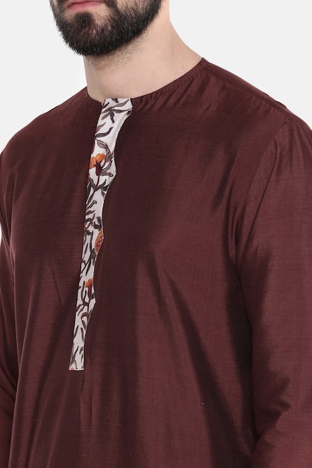 Mayank Modi - Men Brown Silk And Chanderi Kurta & Churidar Set at Aza Fashions Mayank Modi - Men_Brown Silk And Chanderi Kurta & Churidar Set_at_Aza_Fashions