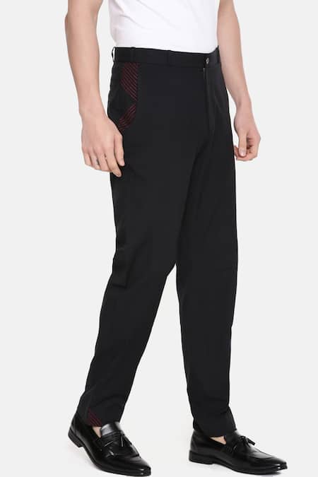 Mayank Modi - Men_Black Malai Cotton Trousers_Online_at_Aza_Fashions
