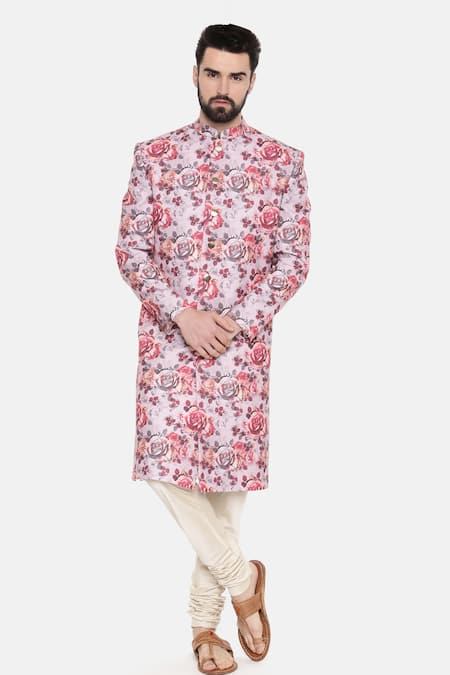 Mayank Modi - Men Linen Sherwani With Churidar 