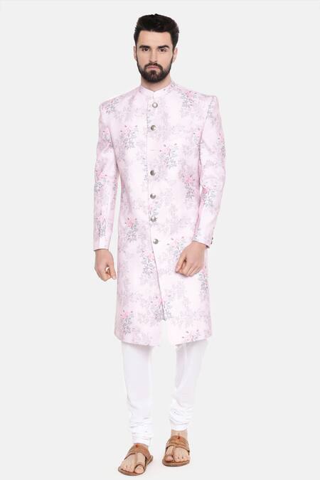 Buy_Mayank Modi - Men_Pink Linen Sherwani With Churidar For Kids_Online_at_Aza_Fashions