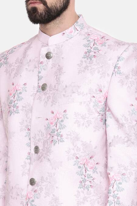 Mayank Modi - Men_Pink Linen Sherwani With Churidar For Kids_at_Aza_Fashions